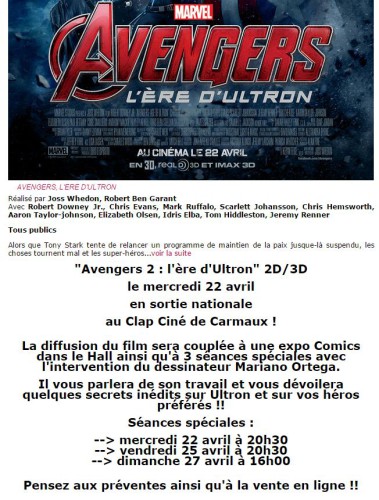Programme - Avengers 2, ère d'Ultron - Clap Ciné Carmaux